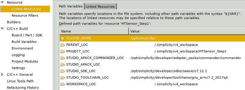 path variables under Project Properties