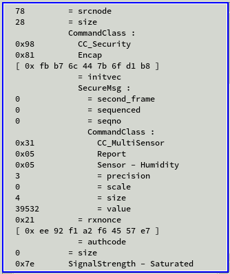 encrypted REPORT with humidity reading after button press